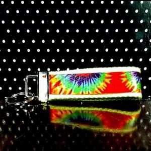 Handmade Rainbow Tie-Dye Key Fob w/Split Key Ring